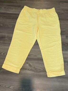 Loft Straight Leg High Rise Pull On Yellow Pant Pockets Women’s size XL NWT